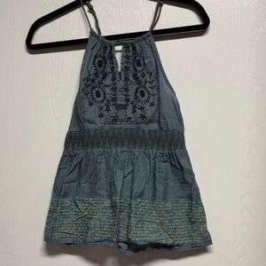 Free People Blue Smocked Tank Top